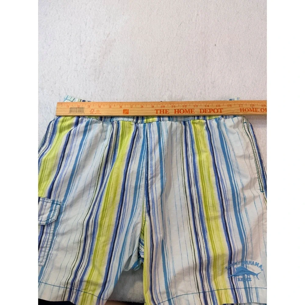 VTG Tommy Bahama Relax Mens Blue Green Striped Swim Trunks Cargo Pocket Size XL